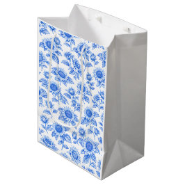 Elegante Toile du Jouy Sonnenblumen – Blaue Botani Mittlere Geschenktüte