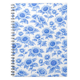 Elegante Toile du Jouy Sonnenblumen – Blaue Botani Notizblock