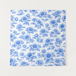 Elegante Toile du Jouy Sonnenblumen – Blaue Botani Wandteppich