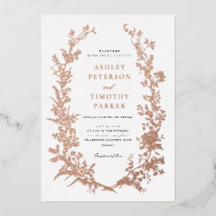 Elegante Toile Floral Wreath Wedding Rose Gold Folieneinladung