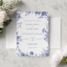 Elegante Toile Französisch Blau Garten Floral