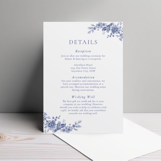 Elegante Toile French Blue Floral Enclosure Card Begleitkarte (Von Creator hochgeladen)