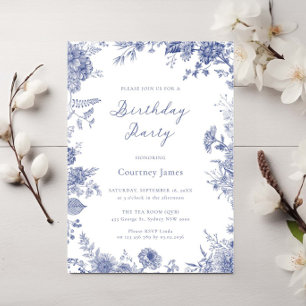 Elegante Toile French Blue Geburtstagsparty Einladung