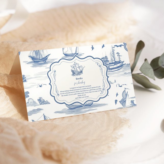 Elegante Toile Nautical Baby Shower Books for Baby Begleitkarte (Von Creator hochgeladen)