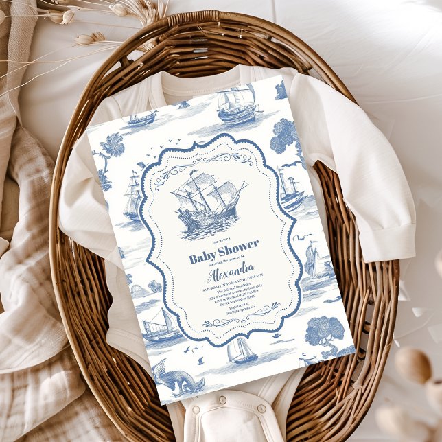 Elegante Toile Nautical Baby Shower Einladung (Von Creator hochgeladen)