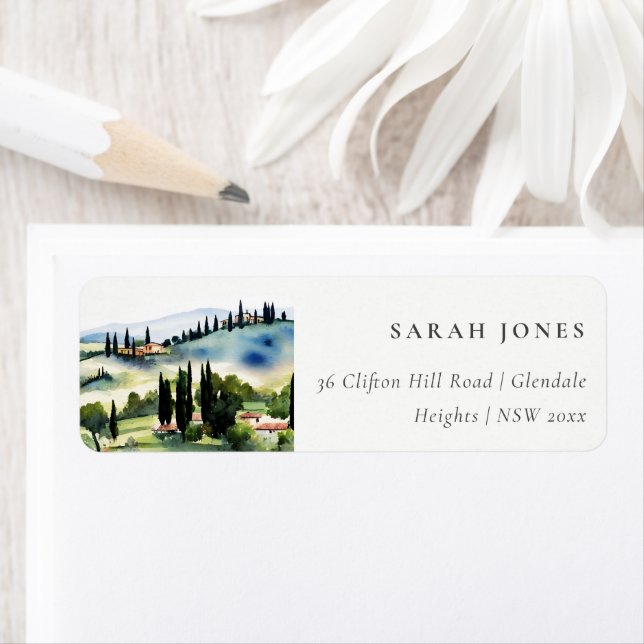 Elegante Toskana Italien Wasserfarben Landschaft A (Insitu)