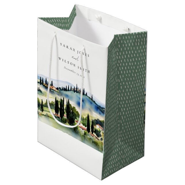 Elegante Toskana Italien Wasserfarbenen Landschaft Mittlere Geschenktüte (Vorderseite Schrägansicht)