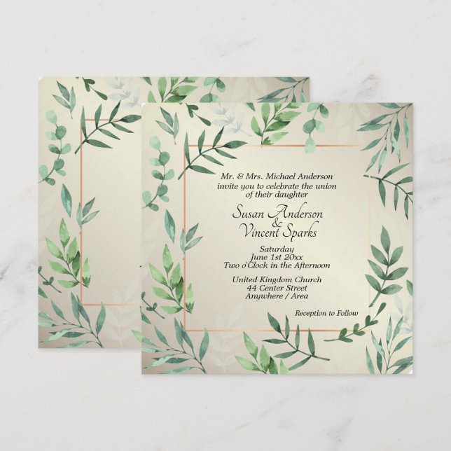 Elegante Touch Flora und Fauna Einladung (Vorne/Hinten)