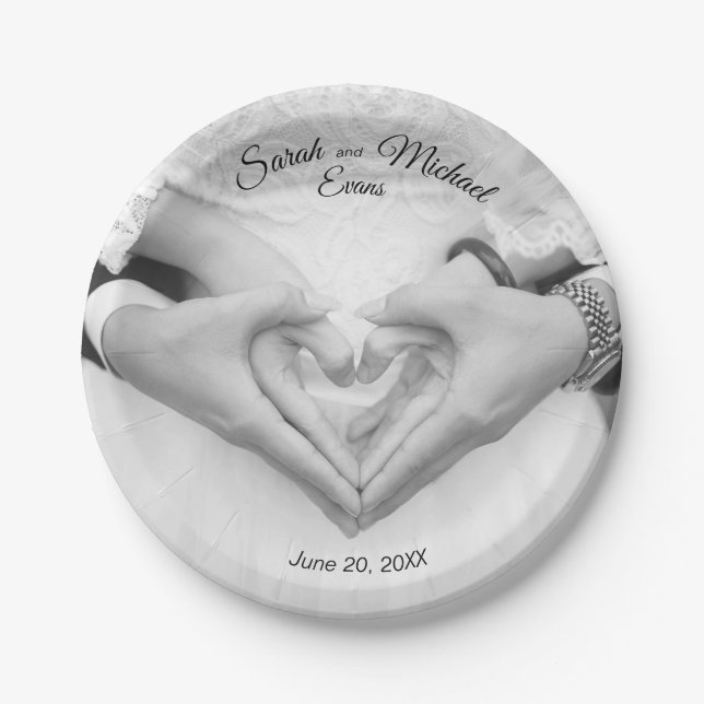 Elegante traditionelle Foto Hochzeitspapier-Teller Pappteller (Vorderseite)