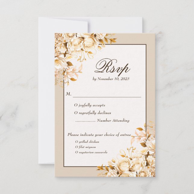 Elegante traditionelle RSVP-Karte für Gold und Elf RSVP Karte (Vorderseite)