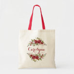 Elegante Tragetasche<br><div class="desc">Elegante Poinsettia-Blumenbrautjungfern-Bevorzugungs-Taschen-Tasche in den winterlichen Schatten von Rottönen und von Grüntönen mit Raum für Ihren individuellen Namen oder anderen Text. Einfach, mit Text, Schriftart und Farben besonders anzufertigen. Ausschließlich geschaffen durch Zazzle Prodesigner BK Thompson © für Zeder und Schnur; treten Sie mit uns bitte, wenn Sie Unterstützung benötigen, haben Fragen...</div>