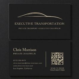 Elegante Transport Auto QR Code Schwarz & Gold Visitenkarte