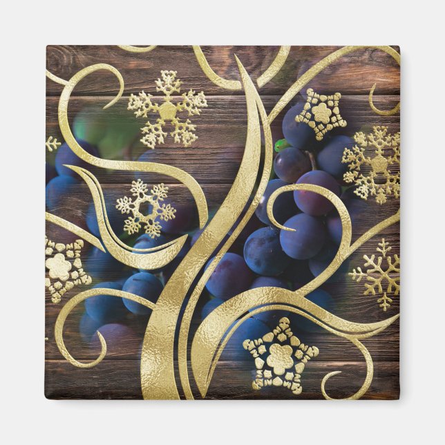Elegante Trauben mit goldenem Muster Magnet (Vorne)