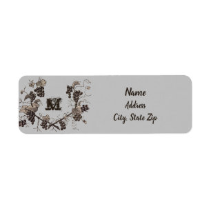 Elegante Trauben und Weinreben Vintag Ätzmonogramm