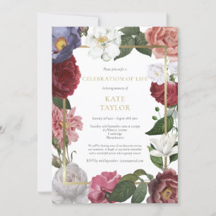Elegante Trauerfeier - Lebensrose Blumen Einladung