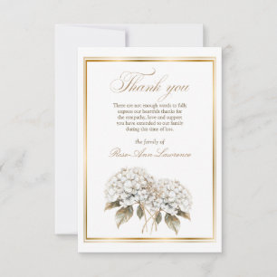 Elegante Trauerweiße Hortensie Goldrahmen Dankeskarte