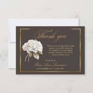 Elegante Trauerweiße Hortensie Goldrahmen Dankeskarte