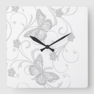 Elegante Traumgraue Schmetterlingsuhr Quadratische Wanduhr