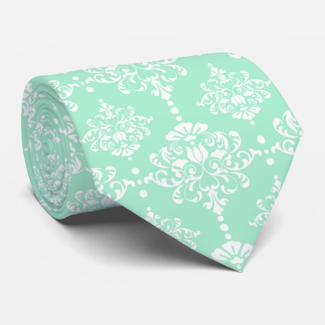 Elegante Trauzeuge Damask Muster Neo Mint Wedding Krawatte (Gerollt)