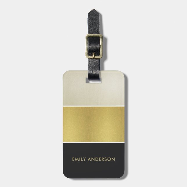 ELEGANTE, TRENDENDE FRIEDENSGOLD-BLACK-STRIPS GEPÄCKANHÄNGER (Vorderseite vertikal)