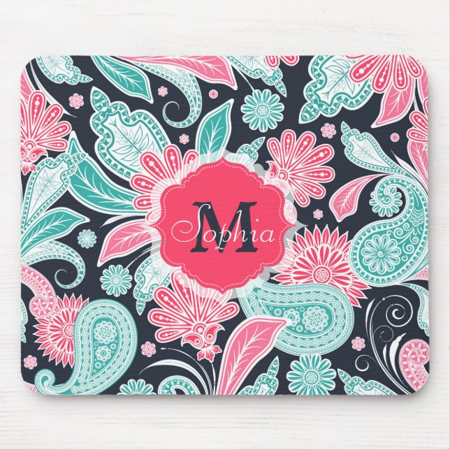 Elegante trendige Paisley-Blumenmuster-Abbildung Mousepad (Vorne)