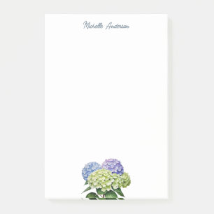 Elegante trendige Wasserfarbe Hortensien-Blumen Post-it Klebezettel