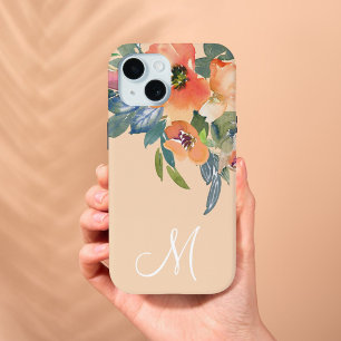 Elegante trendige Wasserfarbe Pfirsichrosen Monogr Case-Mate iPhone Hülle