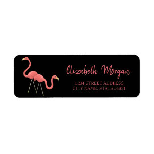 Elegante Trendy, Flamingos, Black Address Label