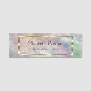 Elegante Trendy, Gold Frame Holographic Pearl Namensschild