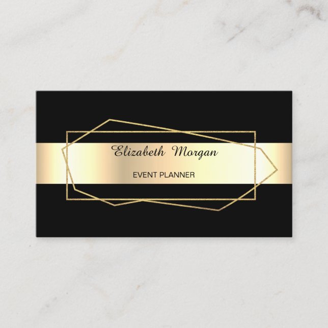 Elegante trendy Gold Geometric, Rahmen, Schwarz Visitenkarte (Vorderseite)