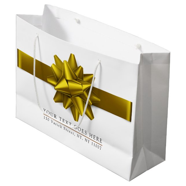 Elegante trendy Gold Ribbon Geschenktasche Große Geschenktüte (Vorderseite Schrägansicht)