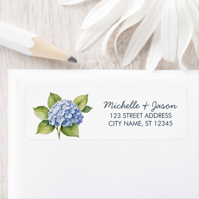 Elegante Trendy Watercolor Hydrangea Rücksendeadre (Insitu)