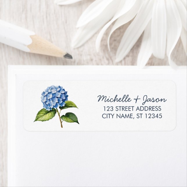Elegante Trendy Watercolor Hydrangea Rücksendeadre (Insitu)