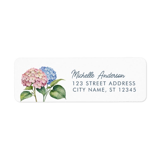 Elegante Trendy Watercolor Hydrangea Rücksendeadre (Vorne)