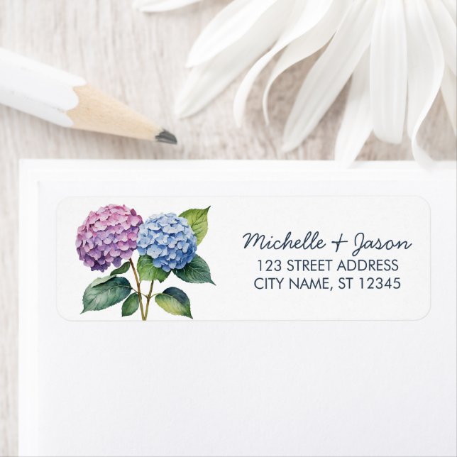 Elegante Trendy Watercolor Hydrangea Rücksendeadre (Insitu)