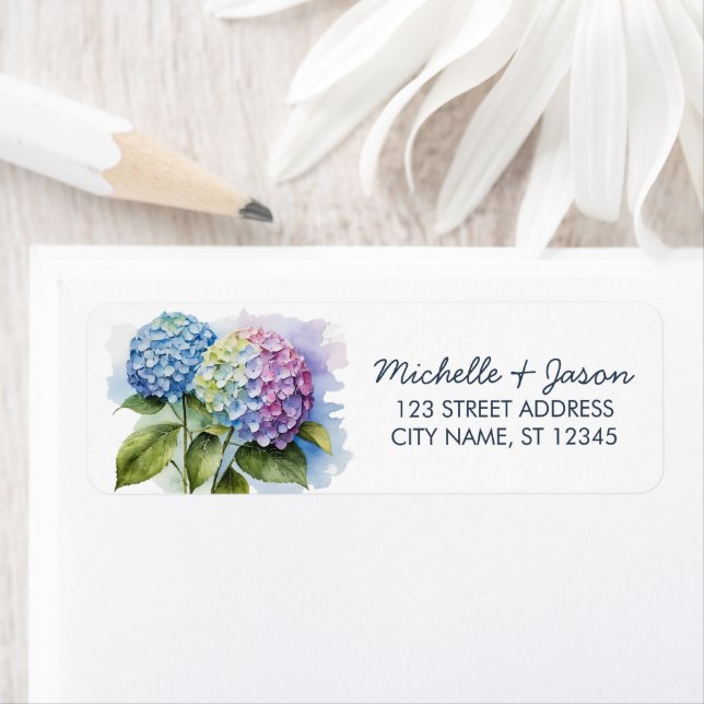 Elegante Trendy Watercolor Hydrangea Rücksendeadre (Insitu)