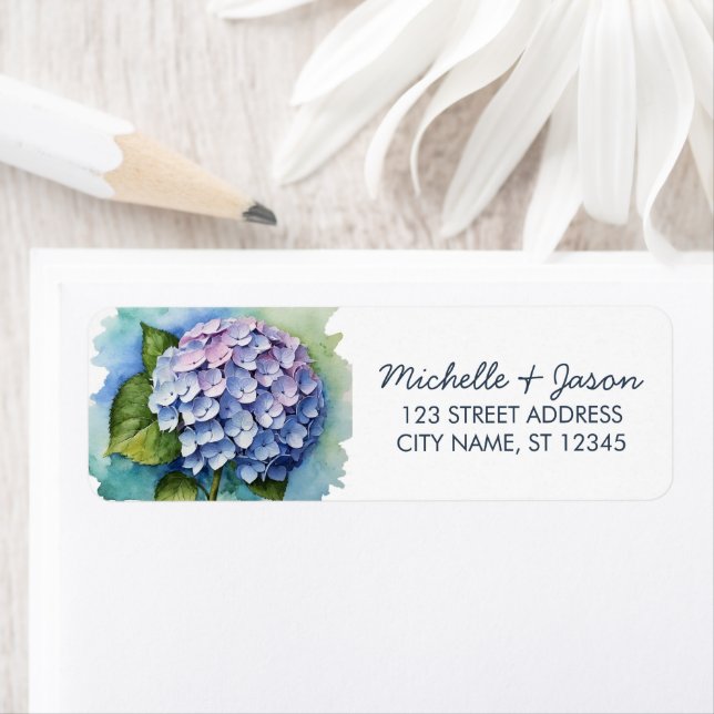 Elegante Trendy Watercolor Hydrangea Rücksendeadre (Insitu)
