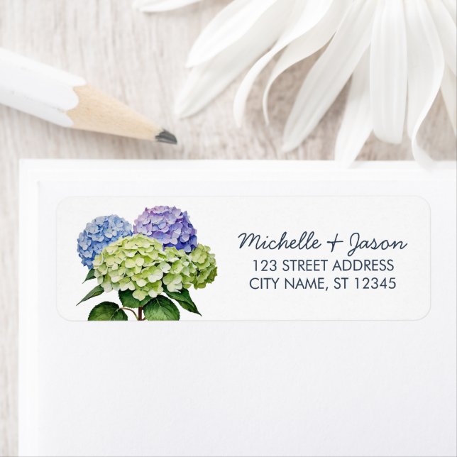 Elegante Trendy Watercolor Hydrangea Rücksendeadre (Insitu)