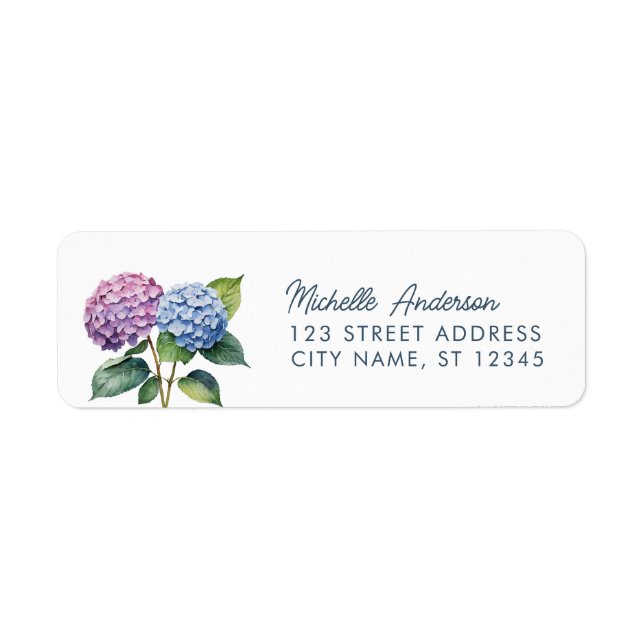 Elegante Trendy Watercolor Hydrangea Rücksendeadre (Vorne)