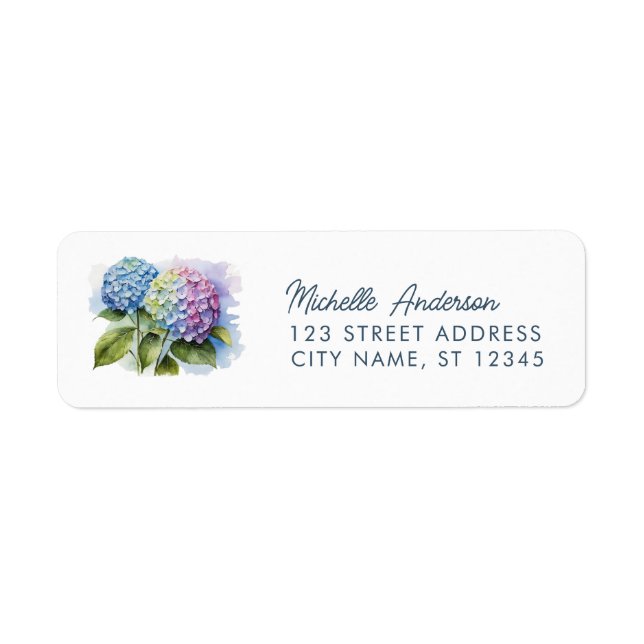 Elegante Trendy Watercolor Hydrangea Rücksendeadre (Vorne)