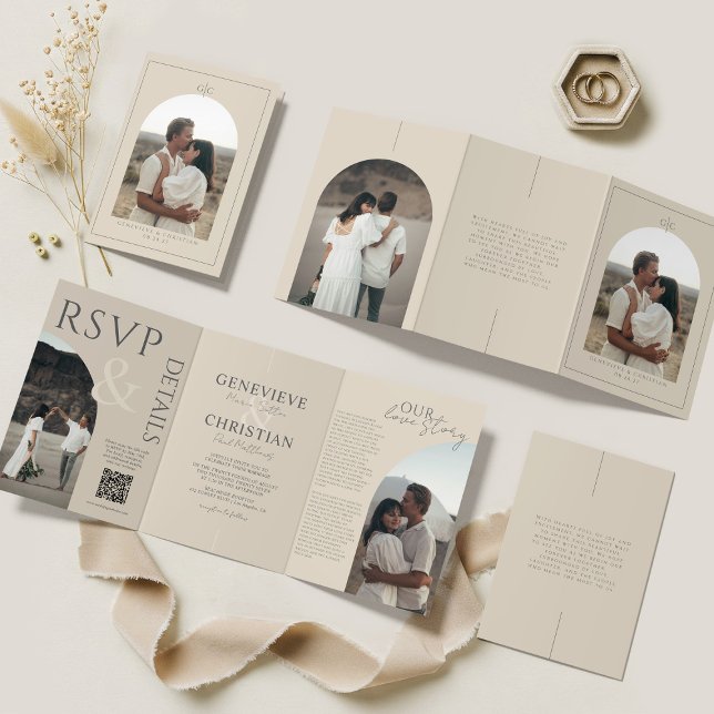 Elegante Tri-Fold Hochzeit Einladung mit Fotos (Von Creator hochgeladen)