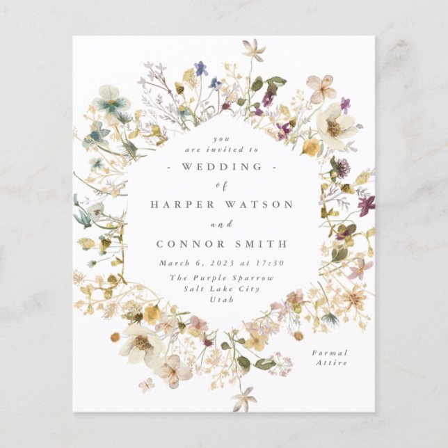 Elegante trockene Wildblume Pampas Floral Wedding  Flyer