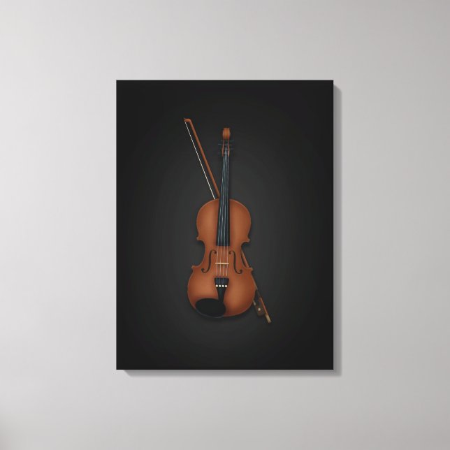 Elegante Trompe L'oeil Violin & Bow auf 18x24 Schw Leinwanddruck (Vorderseite)