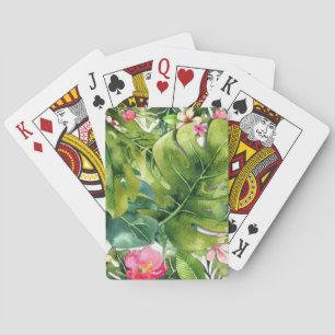 Elegante Tropen Grüne Blätter Florale Wasserfarbe Spielkarten