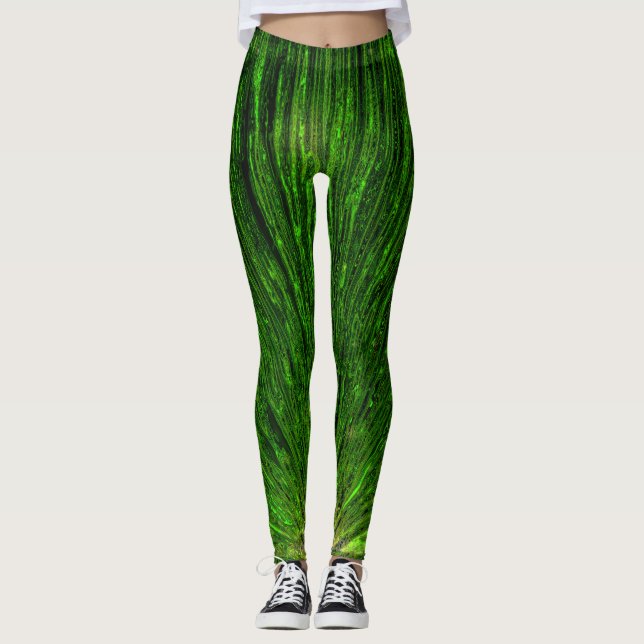 elegante Tropenwald abstrakte Palmenblätter Leggings (Vorderseite)