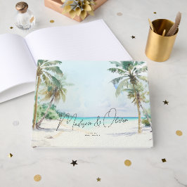Elegante Tropical Beach Palm Trees Wedding Gästebuch