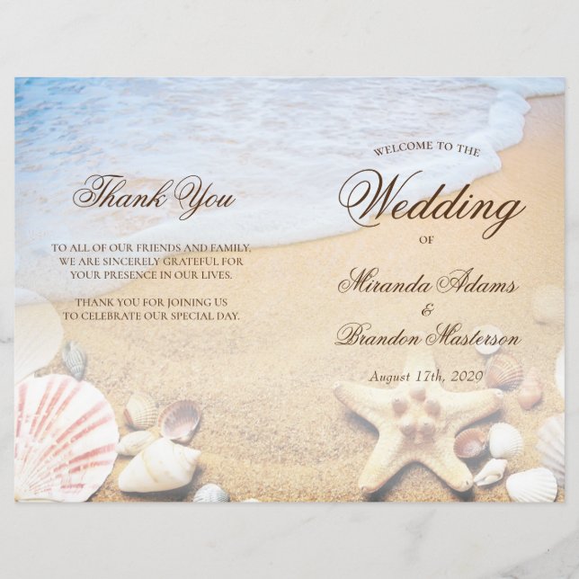 Elegante Tropical Beach Wedding Folded Program Car (Vorderseite)