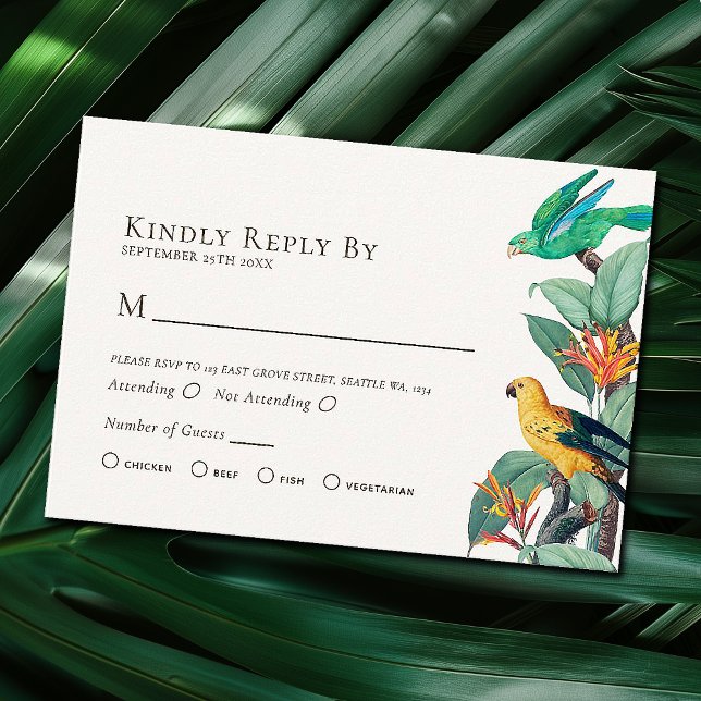 Elegante Tropical Bird Wedding RSVP Enclosure Card Begleitkarte (Von Creator hochgeladen)