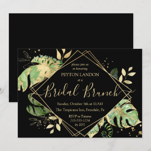 Elegante Tropical Black & Gold Bridal Brunch Dusch Einladung