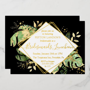 Elegante Tropical Black & Gold Bridesmaids Folieneinladung